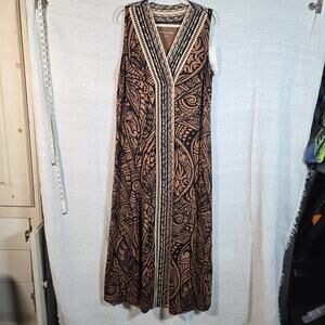 Soft Surroundings Ikaria Dress Sable 1X Maxi Sleeveless Boho Tribal Print NWT